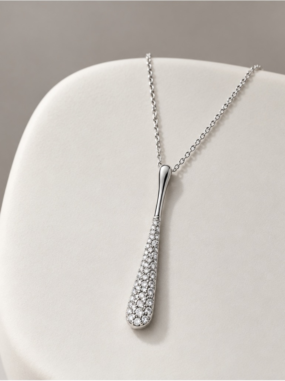 Avon Silver Pave Teardrop Long Pendant Necklace